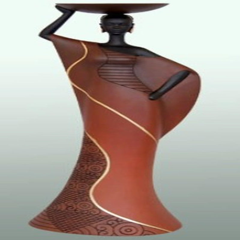 Tribal woman in brown candle holder  (arm up) - Luv That Art 
